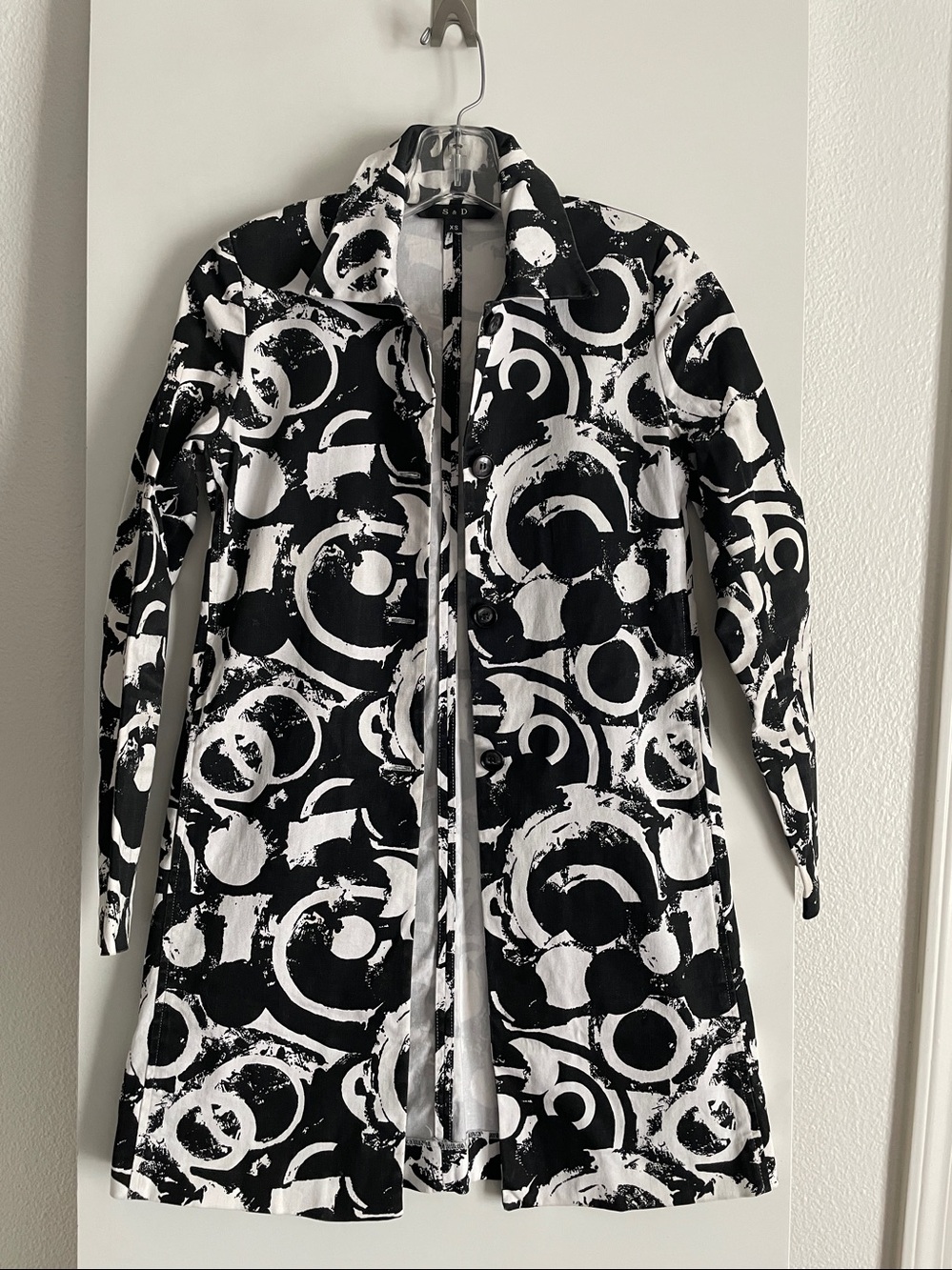 S & D Nordstroms Cotton Trench Duster Blazer Light Coat Black/White